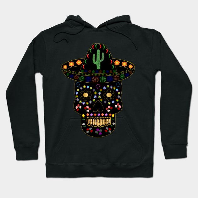 Day of the Dead Mexican Black Skull Hoodie by Krystal Raven